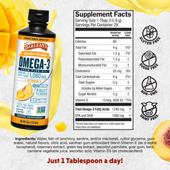 Barlean's Omega-3 Mango Peach liquid pour into yogurt for a smooth, tasty supplement.