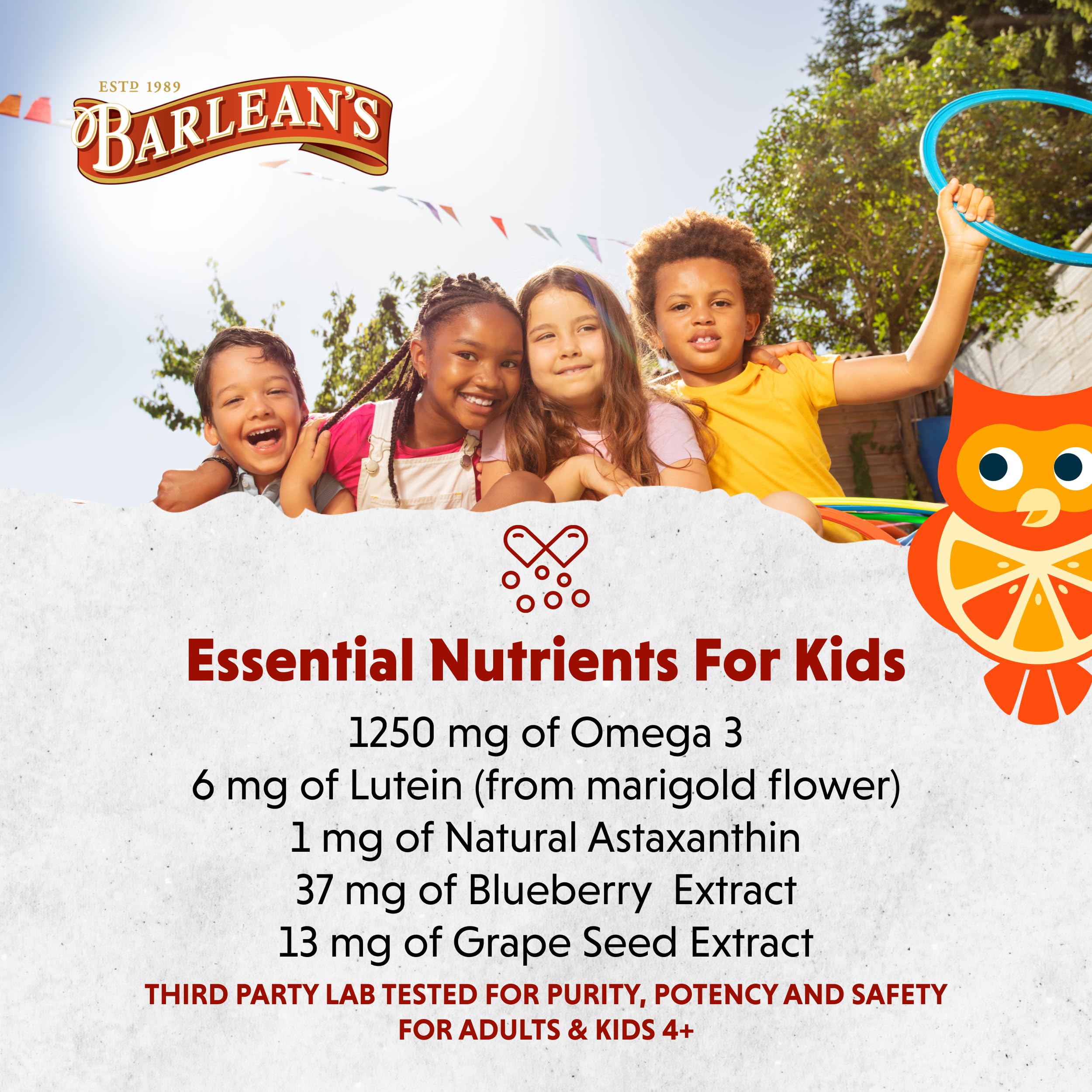 Barlean's Omega Pals Eye Health Liquid 8 oz bottle provides kid-friendly omega-3 support