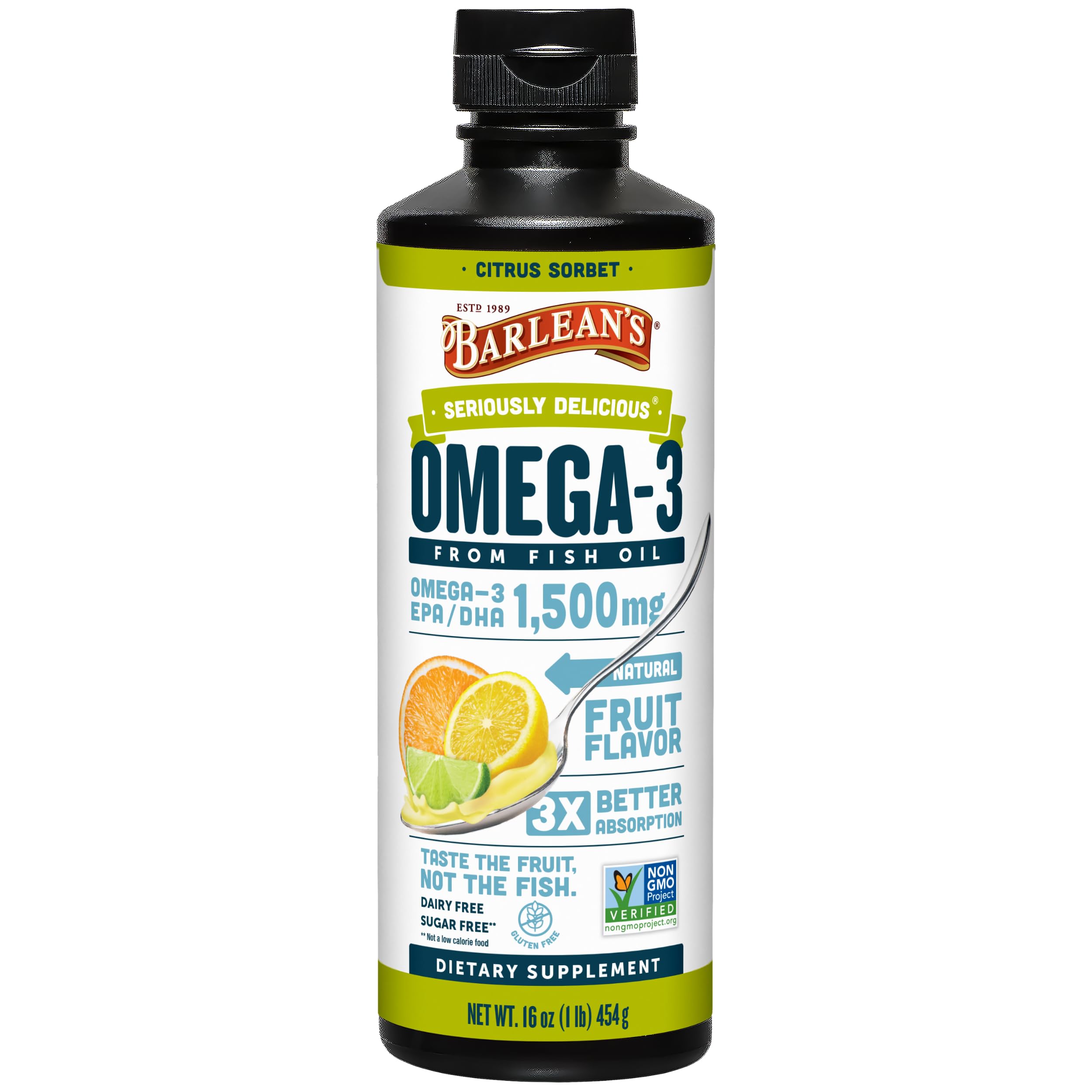Barlean's Omega-3 liquid bottle front view for daily omega-3 intake