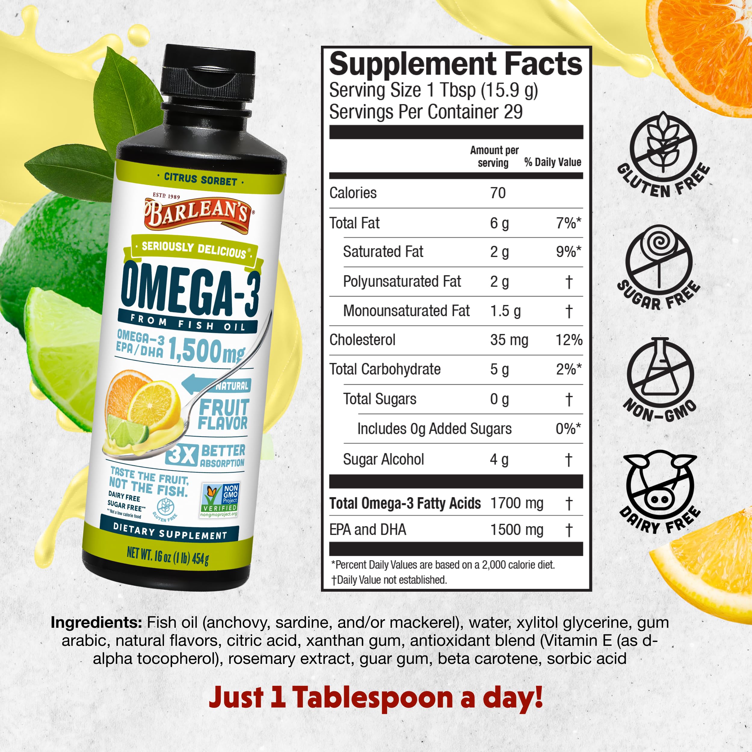 Close-up of Barlean's Omega-3 cap with easy pour design