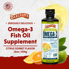 Pouring Barlean's Omega-3 liquid into a spoon for simple dosing