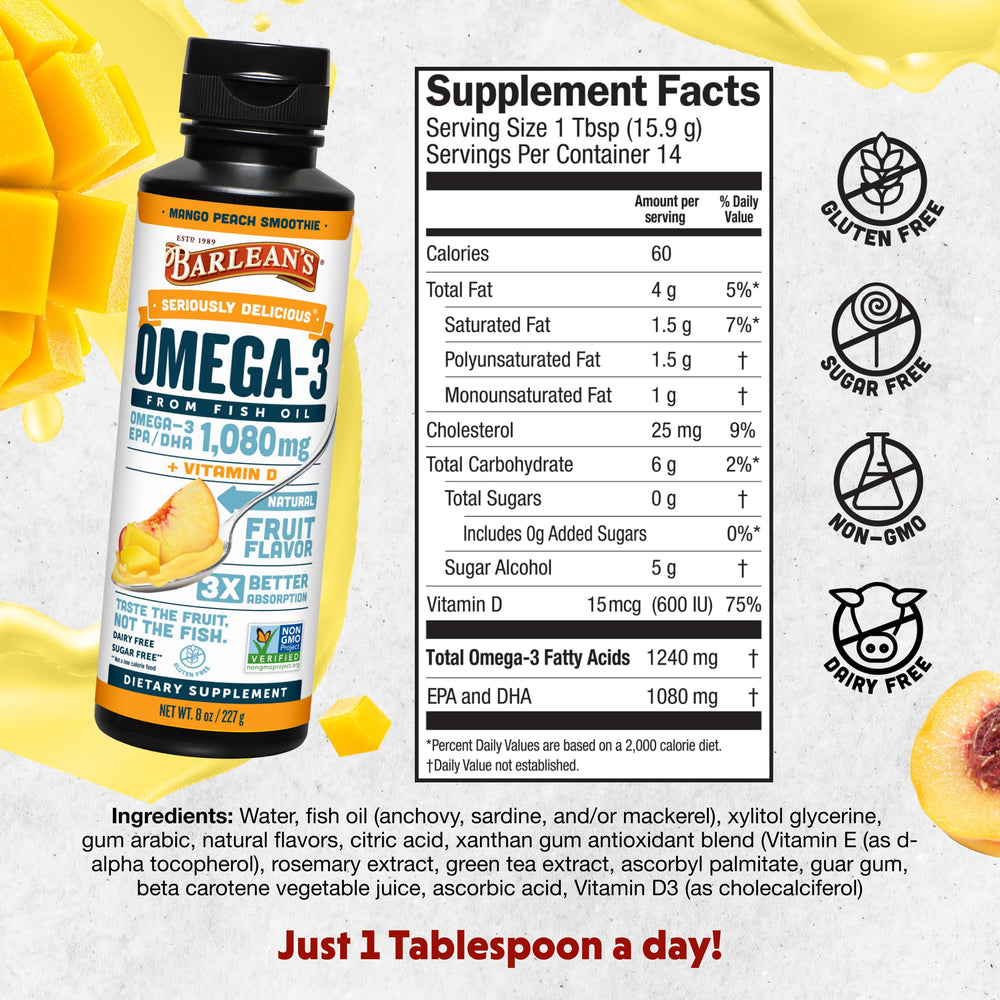 Refrigerated Barlean's Omega-3 bottle illustrates freshness after opening.