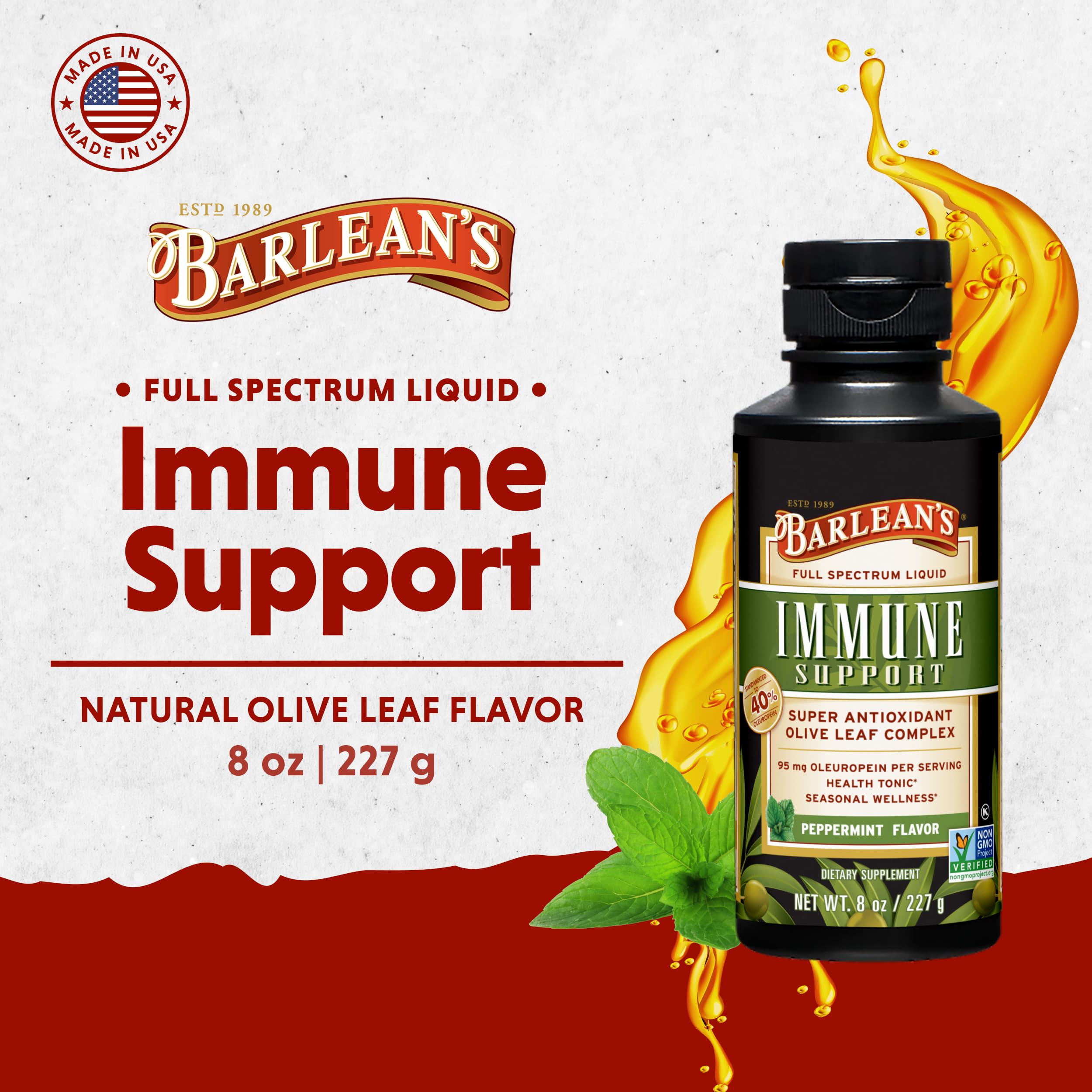 Pouring Barlean's olive leaf liquid into a glass for daily use.