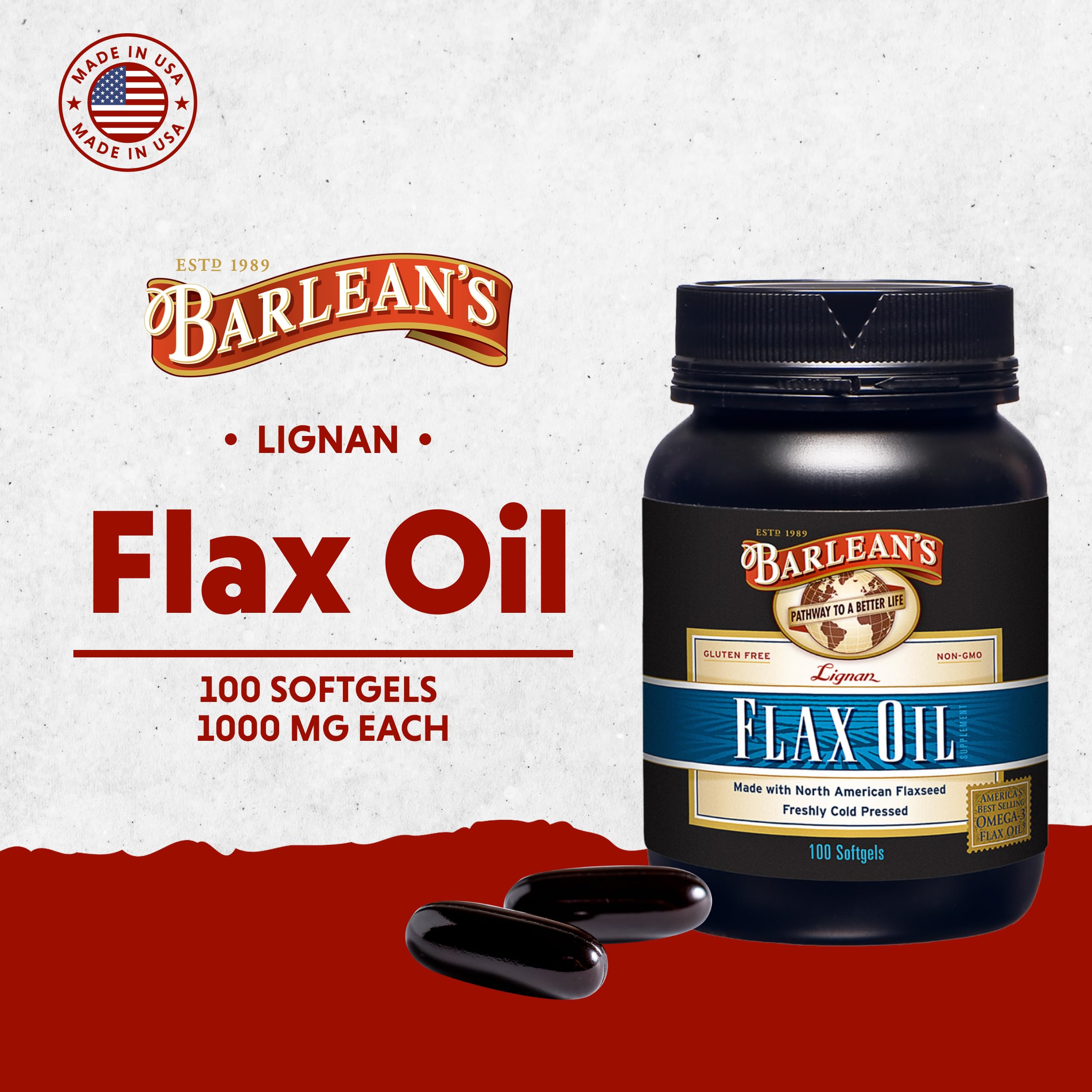 Softgels in hand show portable Barlean's omega-3-6-9 supplement