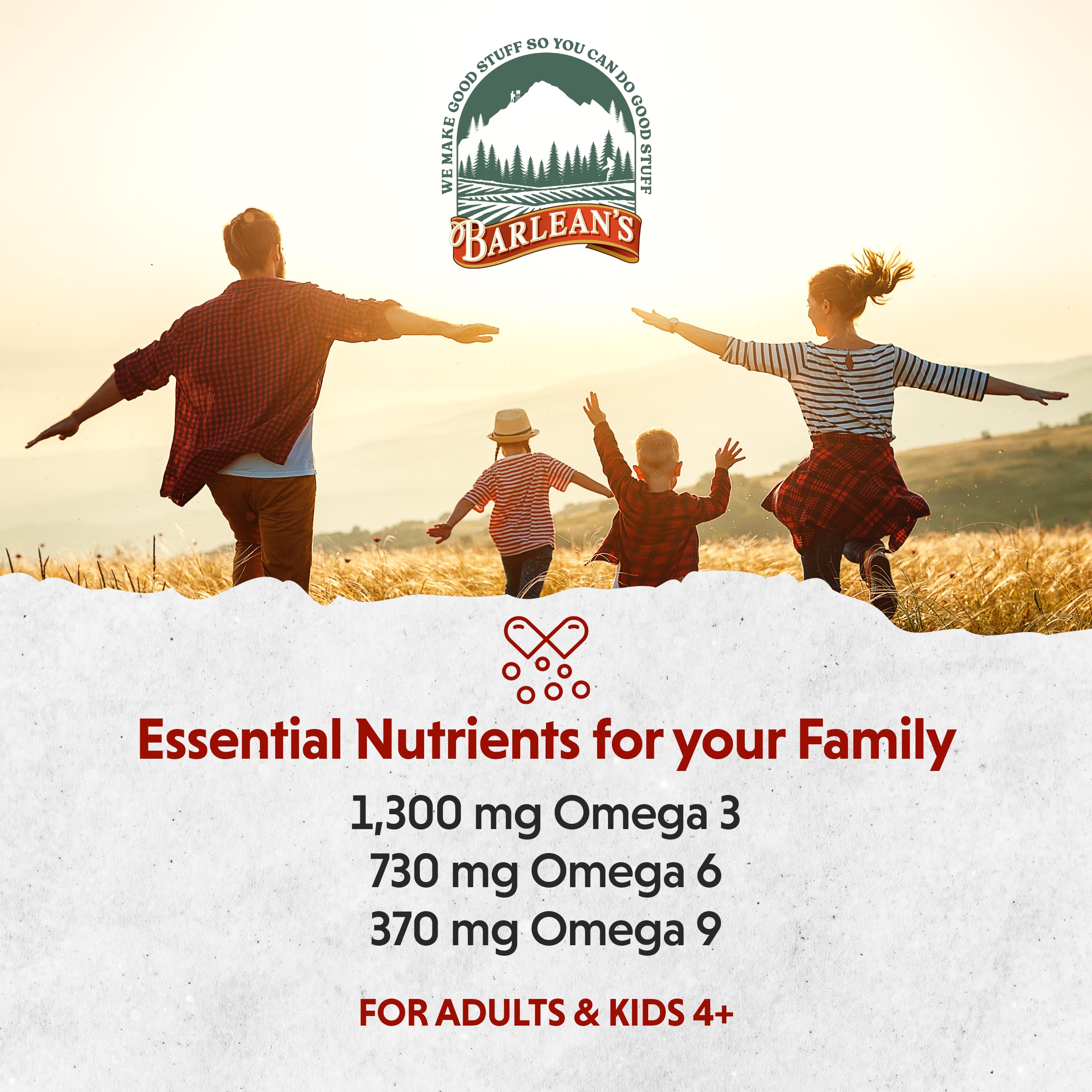 Nutrition label on Barlean's Total Omega 3 6 9 bottle for transparency