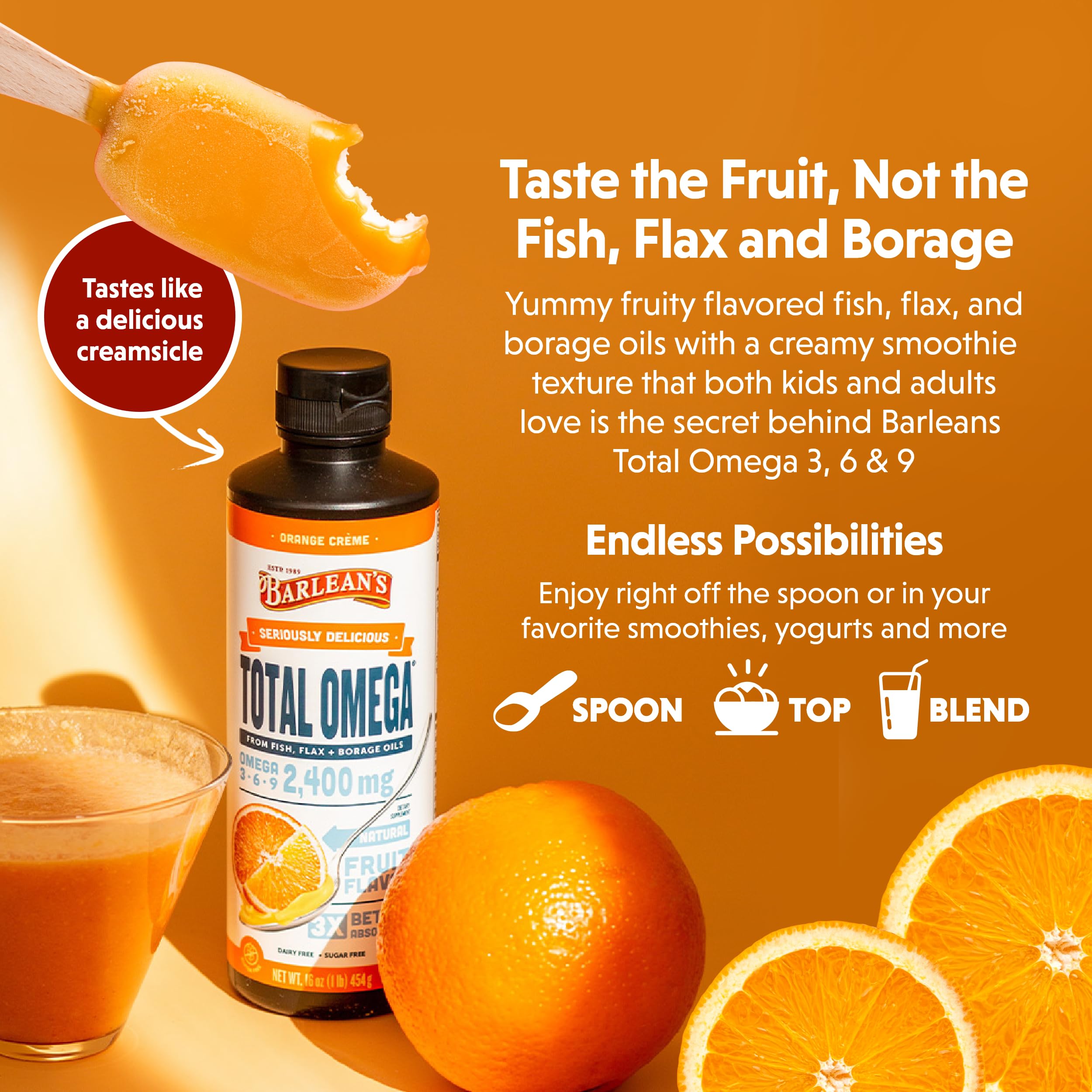 Close-up of flaxseed and borage oils in Barlean's omega blend