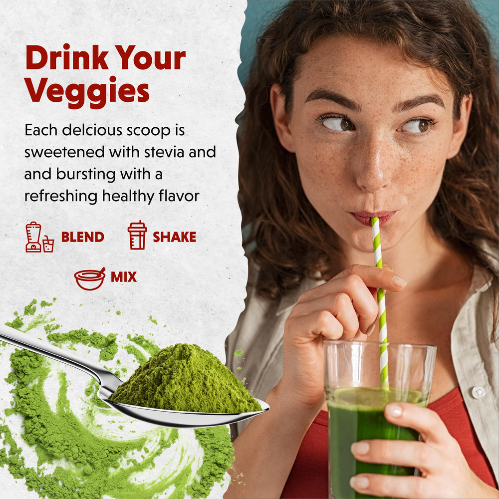Barlean's vegan-friendly greens powder jar ready to mix into meals.