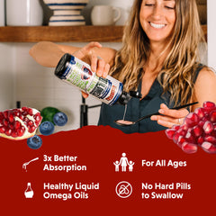Barlean's vegan Omega 3-6-9 being added to yogurt for a nutritious breakfast.