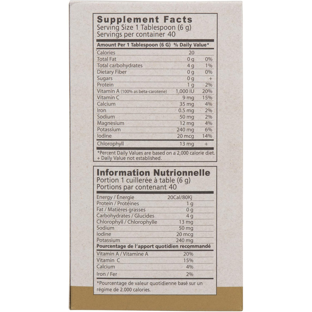 BARLEYGREEN nutrition-panel highlights vitamins and minerals at a glance.