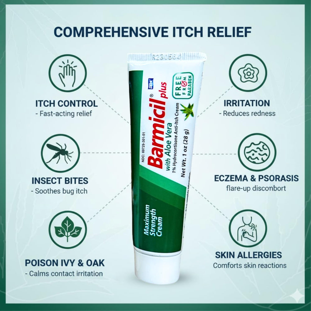 Barmicil Plus Cream tube side view, compact for travel.