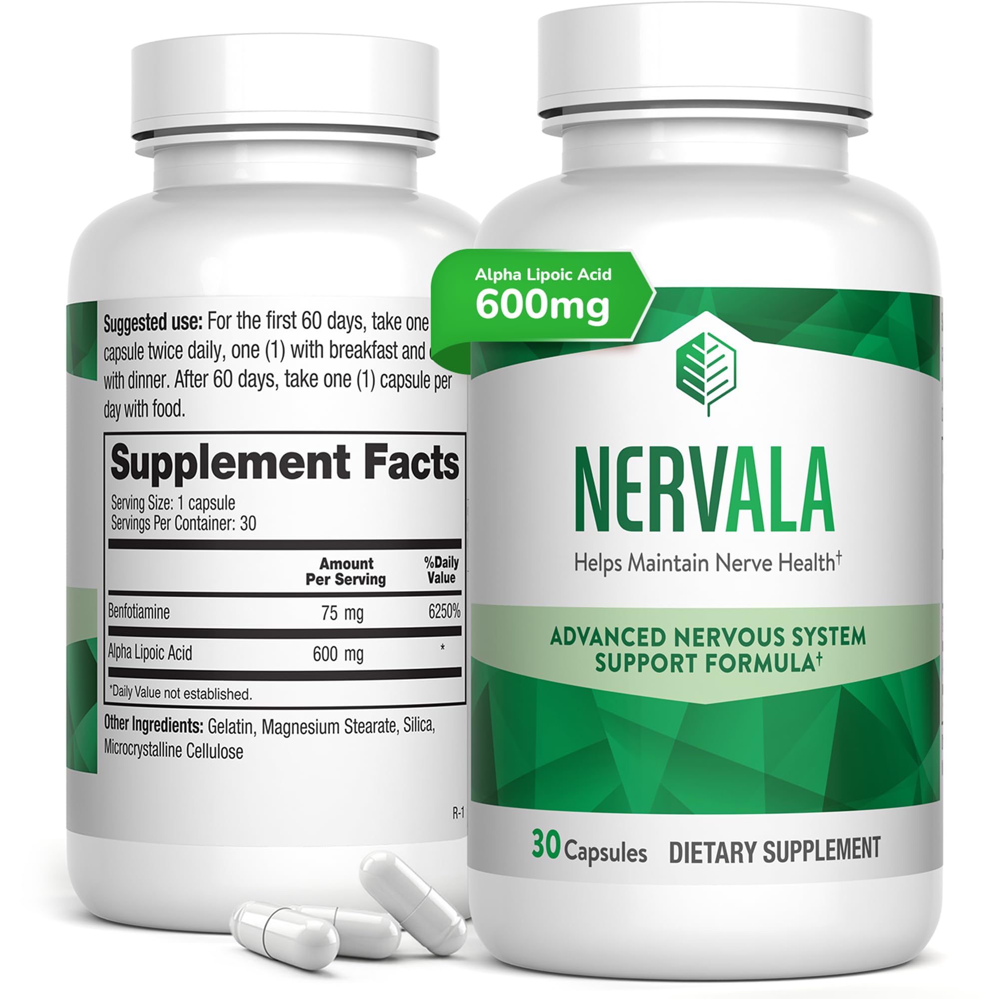 Barton Nutrition Nervala 600mg bottle label highlighting nerve support.