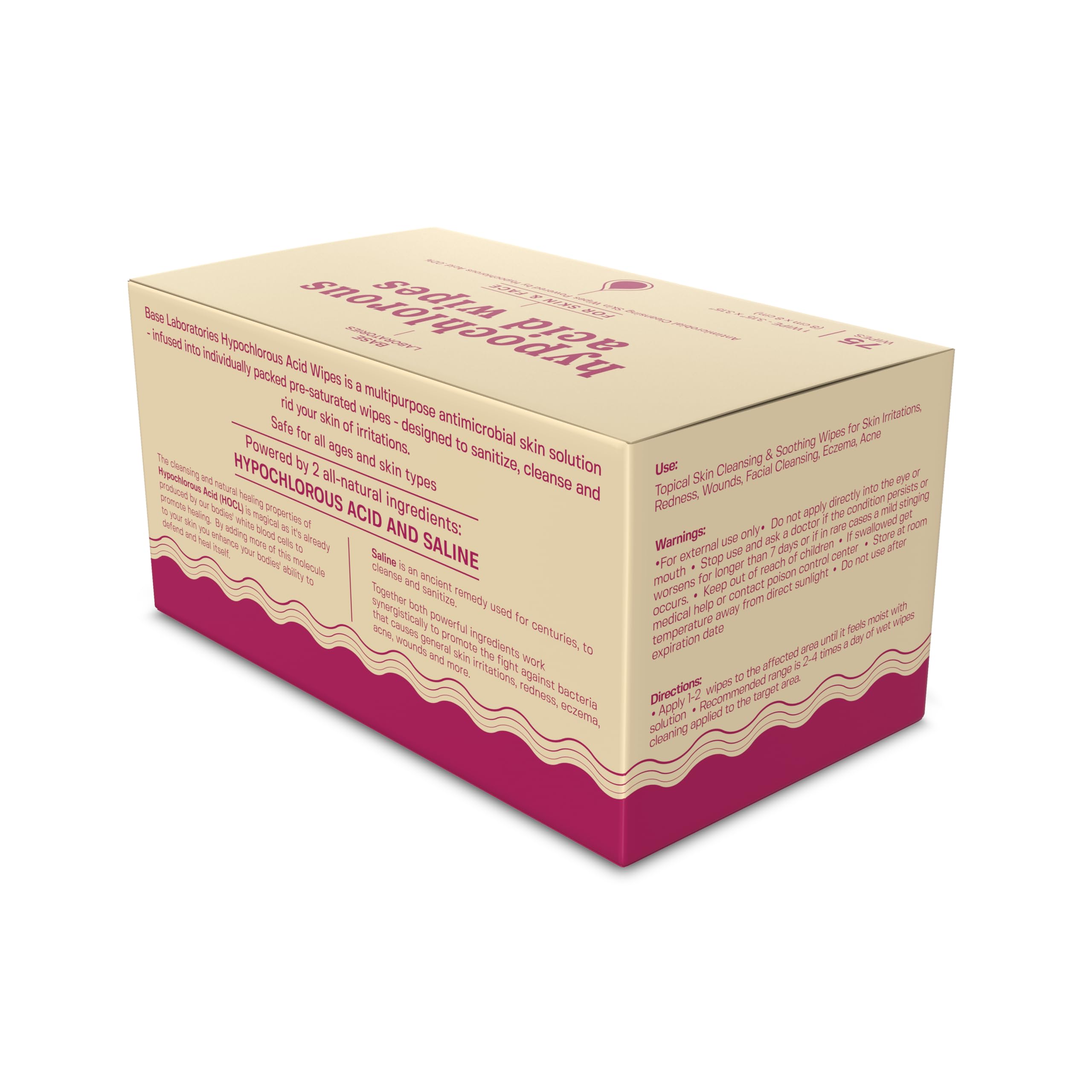 BASE LABORATORIES 75-wipe pack supports daily skincare routines.
