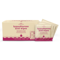 BASE LABORATORIES HOCl wipe on the face for cleansing and soothing.