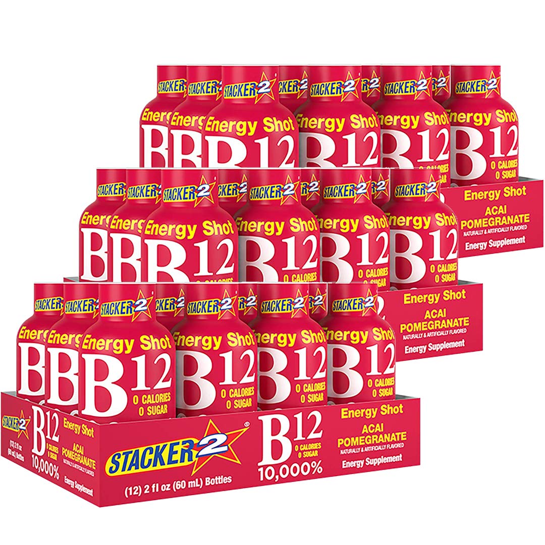 Based Box Stacker2 B-Complex shot bottle with acai-pomegranate flavor for energy and focus.