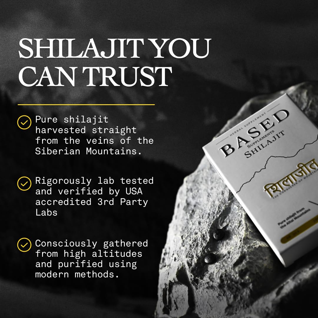 Based Shilajit blister-pack back showing dosage and purity assurance
