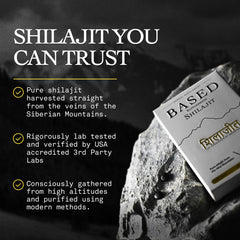 Based Shilajit blister-pack back showing dosage and purity assurance