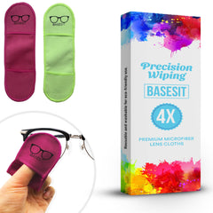Basesit eyeglass cleaning cloth 4-pack in rose-green; keeps lenses spotless.