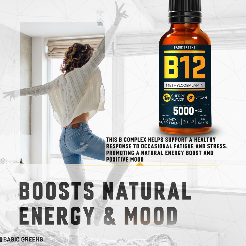 Basic Greens vegan B12 supplement non-GMO label highlights clean ingredients