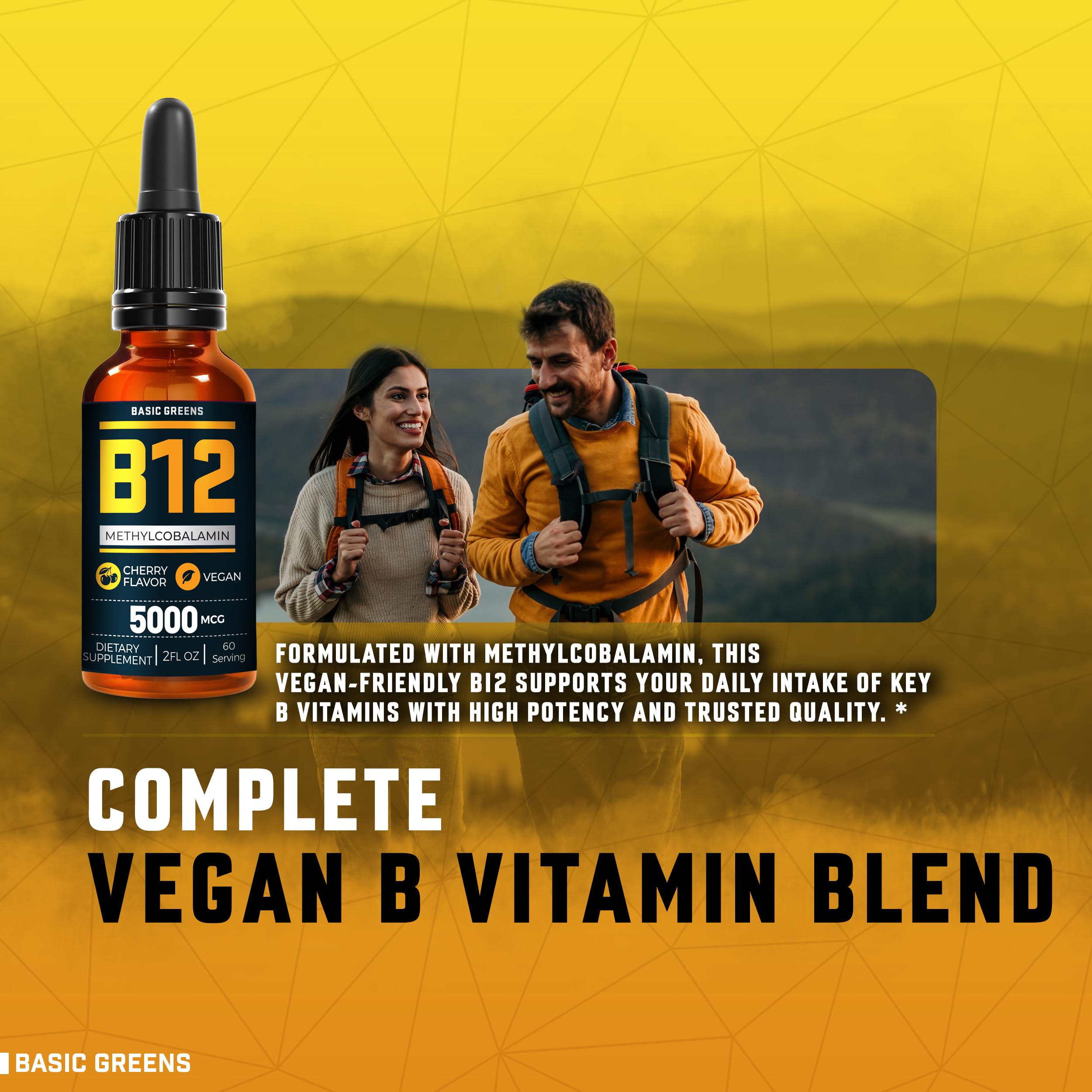 Basic Greens B12 sublingual dropper dispensing for fast absorption