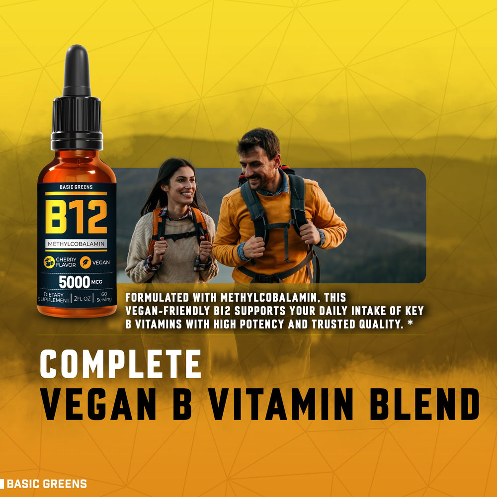 Basic Greens B12 sublingual dropper dispensing for fast absorption