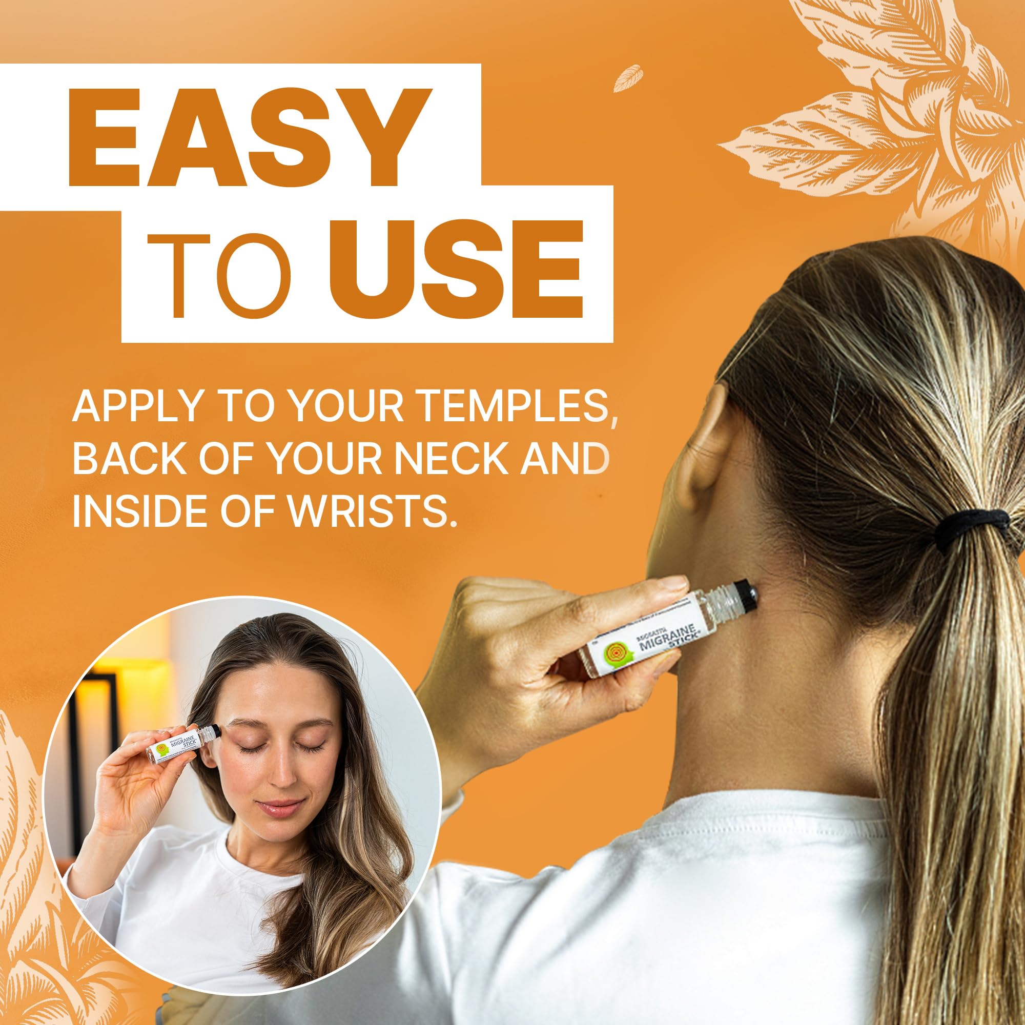 Back of neck application with portable migraine stick
