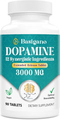 Basigano dopamine supplement bottle front view for daily mood support.