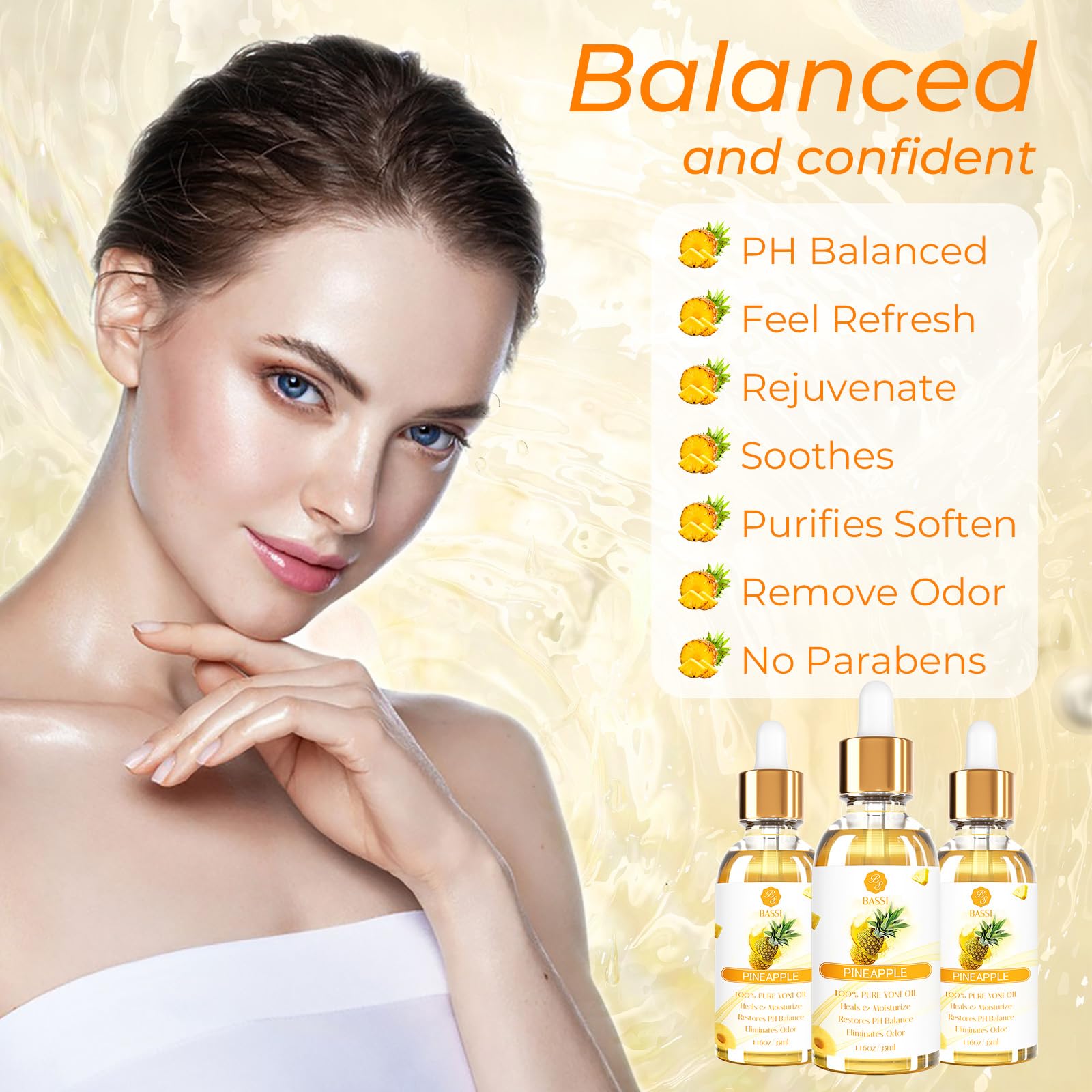 BASSI yoni oil applied on skin to soothe and moisturize the intimate area.