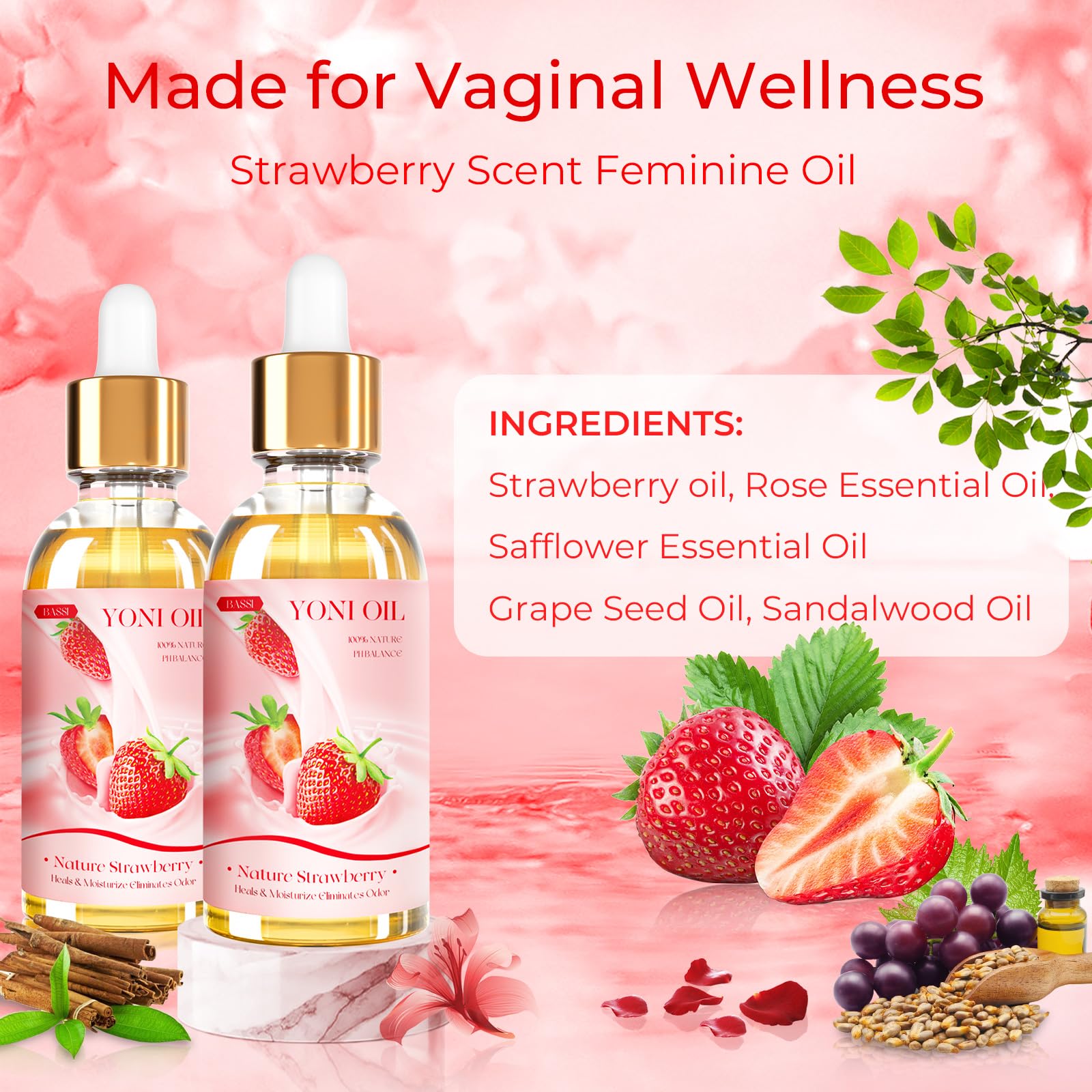 Yoni oil with panty liner illustrates discreet daily use.