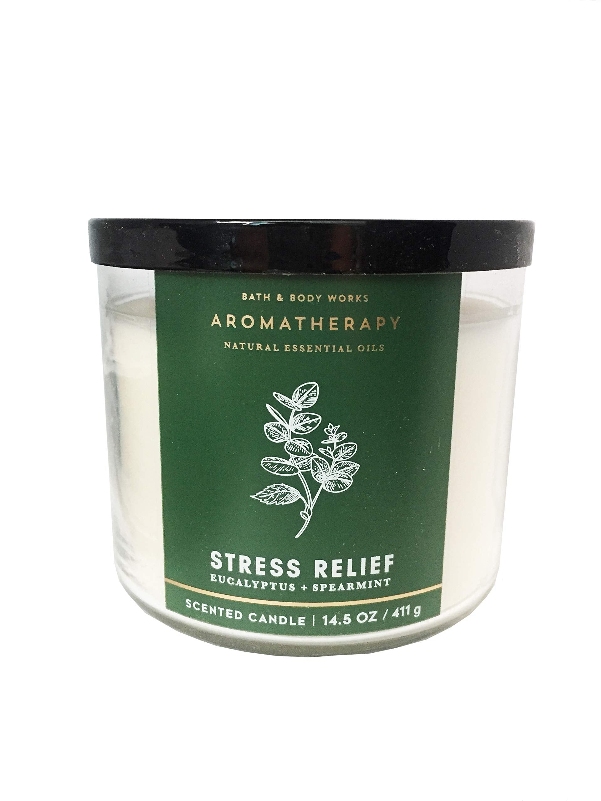Bath and Body Works Aromatherapy Eucalyptus Spearmint Candle front view promotes focus and relaxation