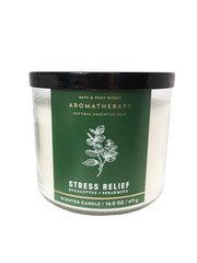 Bath and Body Works Aromatherapy Eucalyptus Spearmint Candle label close up highlights scent clarity and mood lift
