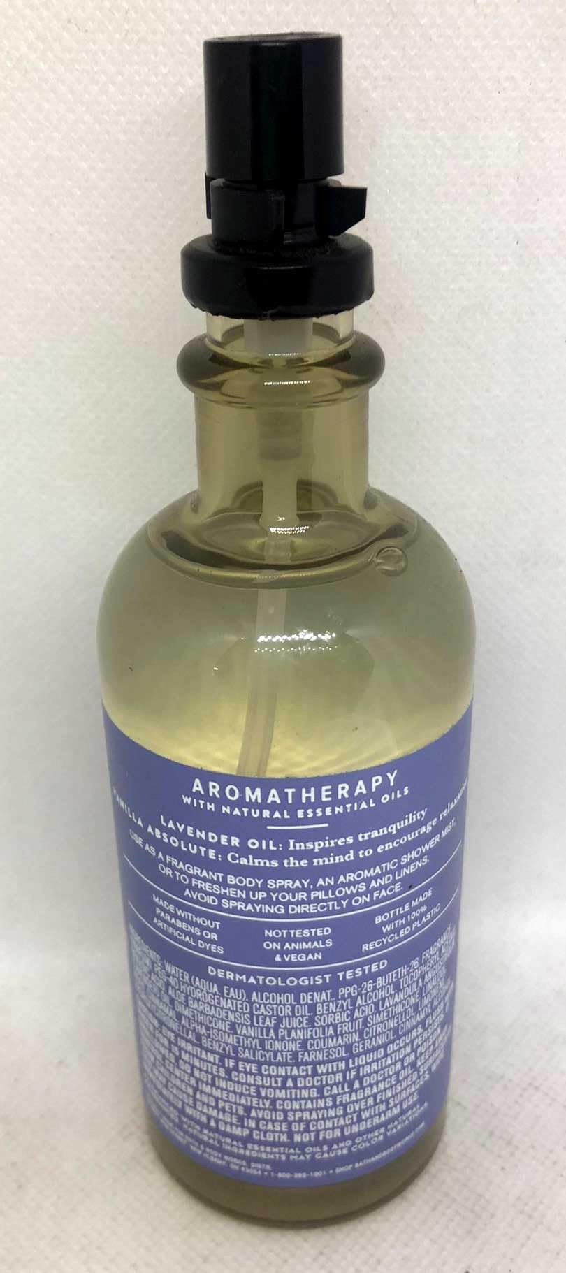 Bath & Body Works Aromatherapy Pillow Mist close-up with lavender and vanilla notes