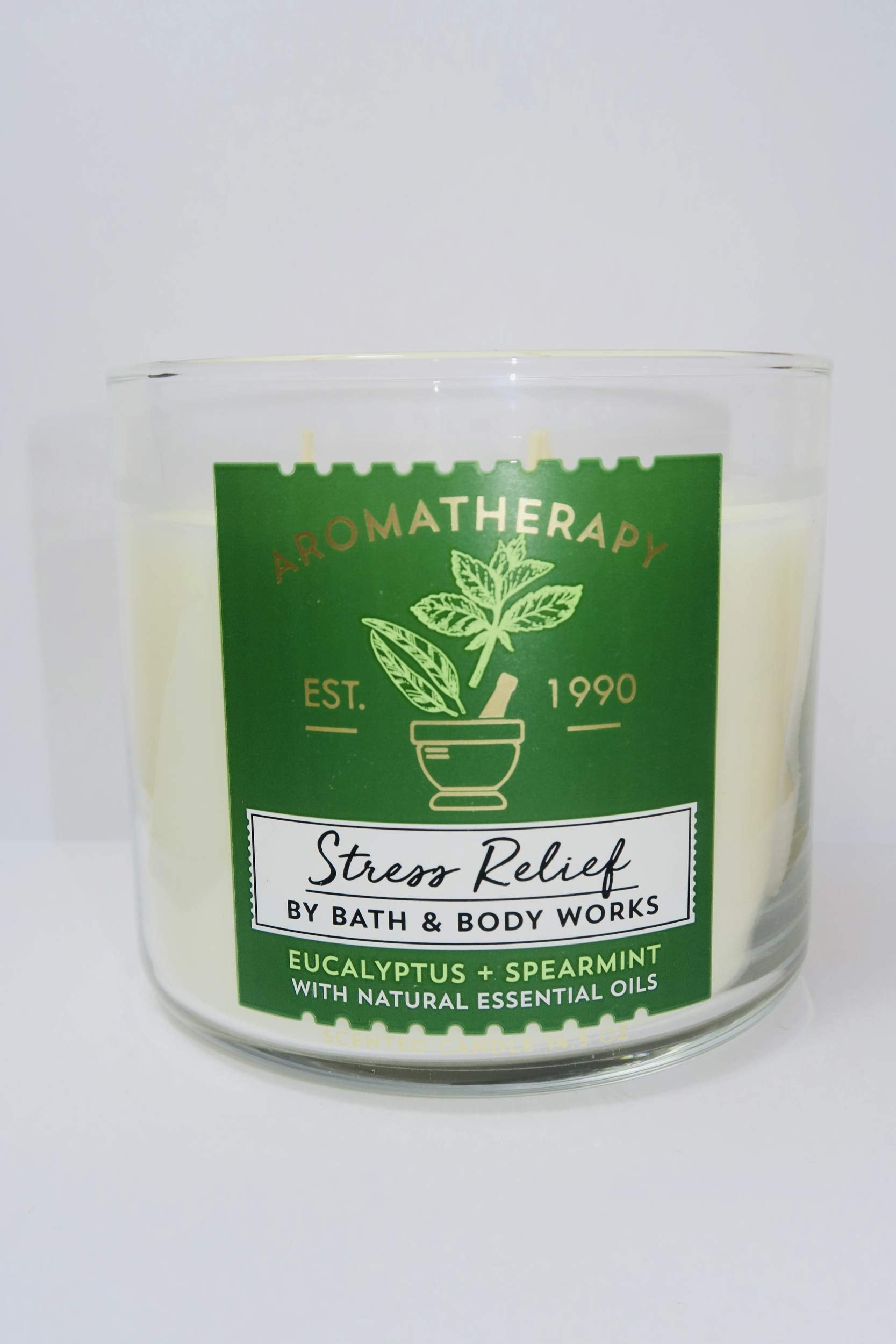 Bath & Body Works Aromatherapy Stress Relief candle artwork showing seasonal color variation for a cozy mood.