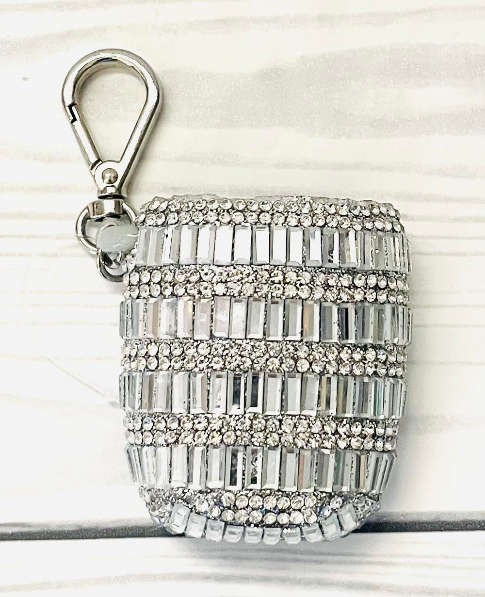 Close-up of baguette gemstones on the PocketBac holder detailing the design.