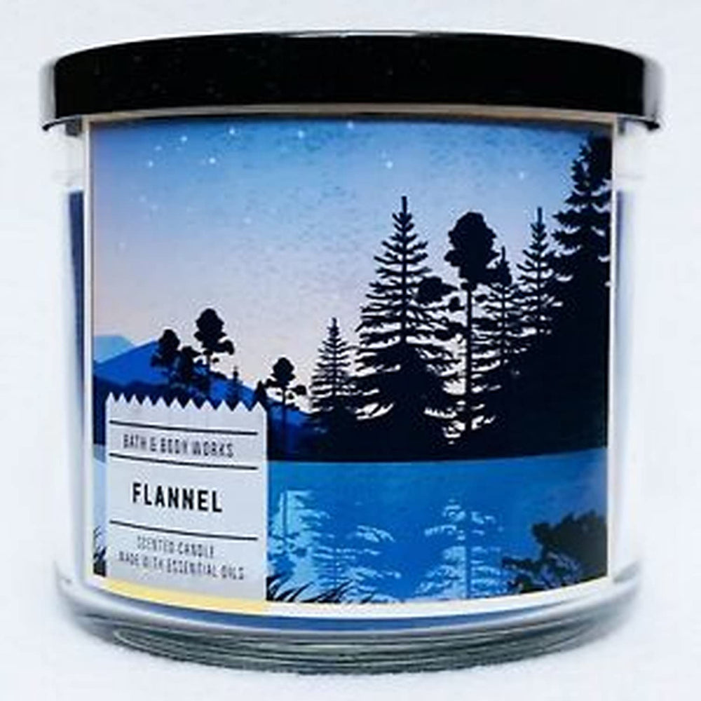 Bath & Body Works Flannel 3-Wick Candle with decorative lid enhances cozy spaces.