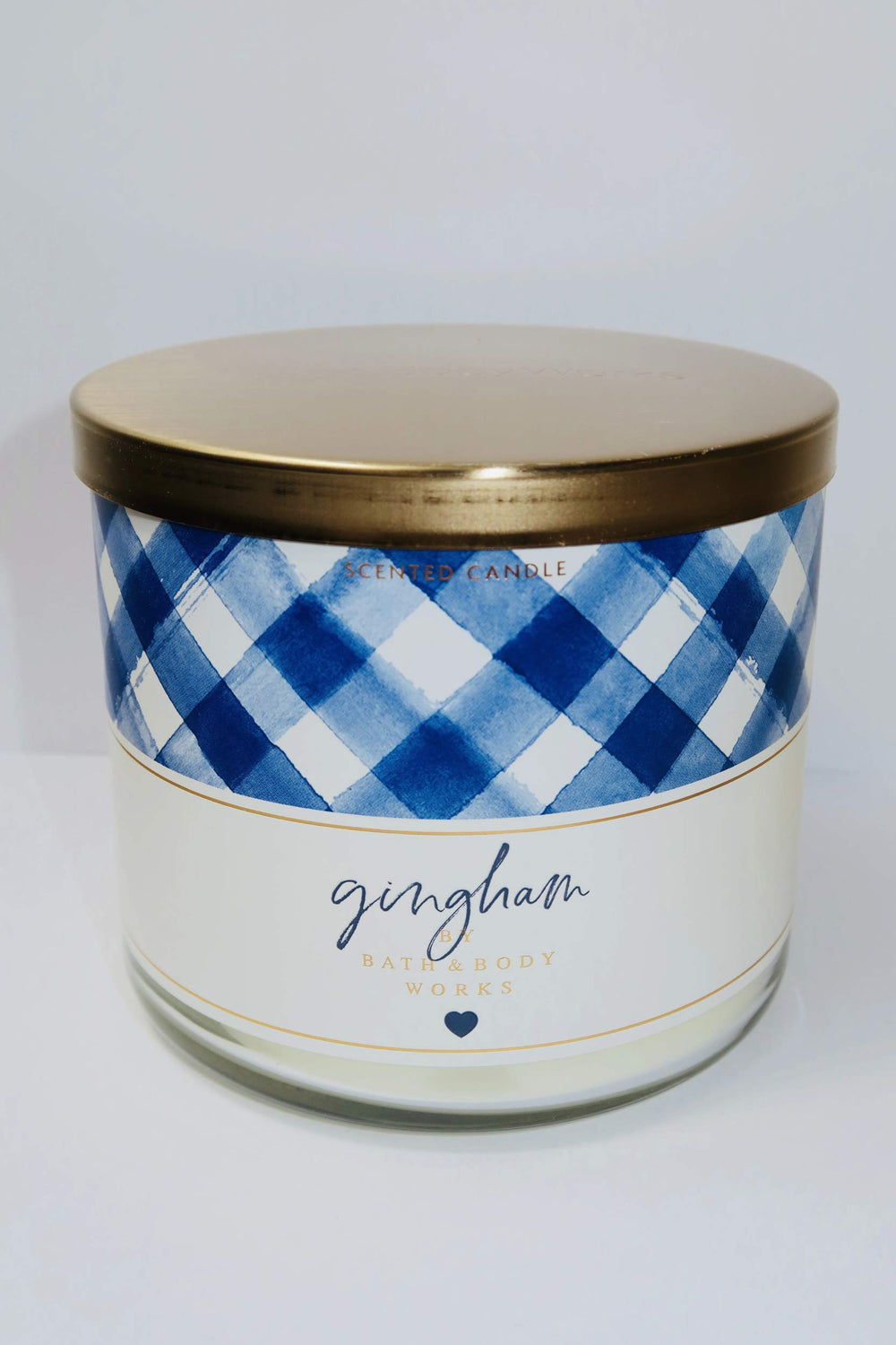 Bath and Body Works Gingham 3-wick candle in a 14.5 oz jar, full-size presentation.