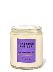Bath & Body Works Lavender Vanilla 7oz single wick candle for calming ambiance