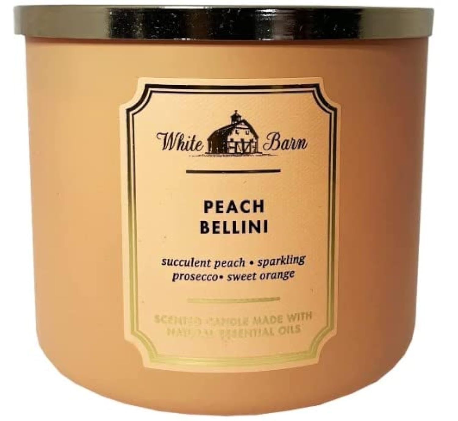 Bath & Body Works Peach Bellini 3-Wick Candle, 14.5 oz, ideal for cozy rooms.