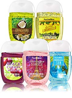 Bath and Body Works PocketBac antibacterial hand gel 5-pack for on-the-go freshness.