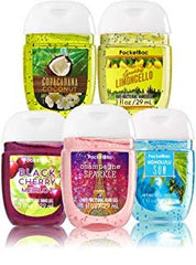Bath and Body Works PocketBac antibacterial hand gel 5-pack for on-the-go freshness.