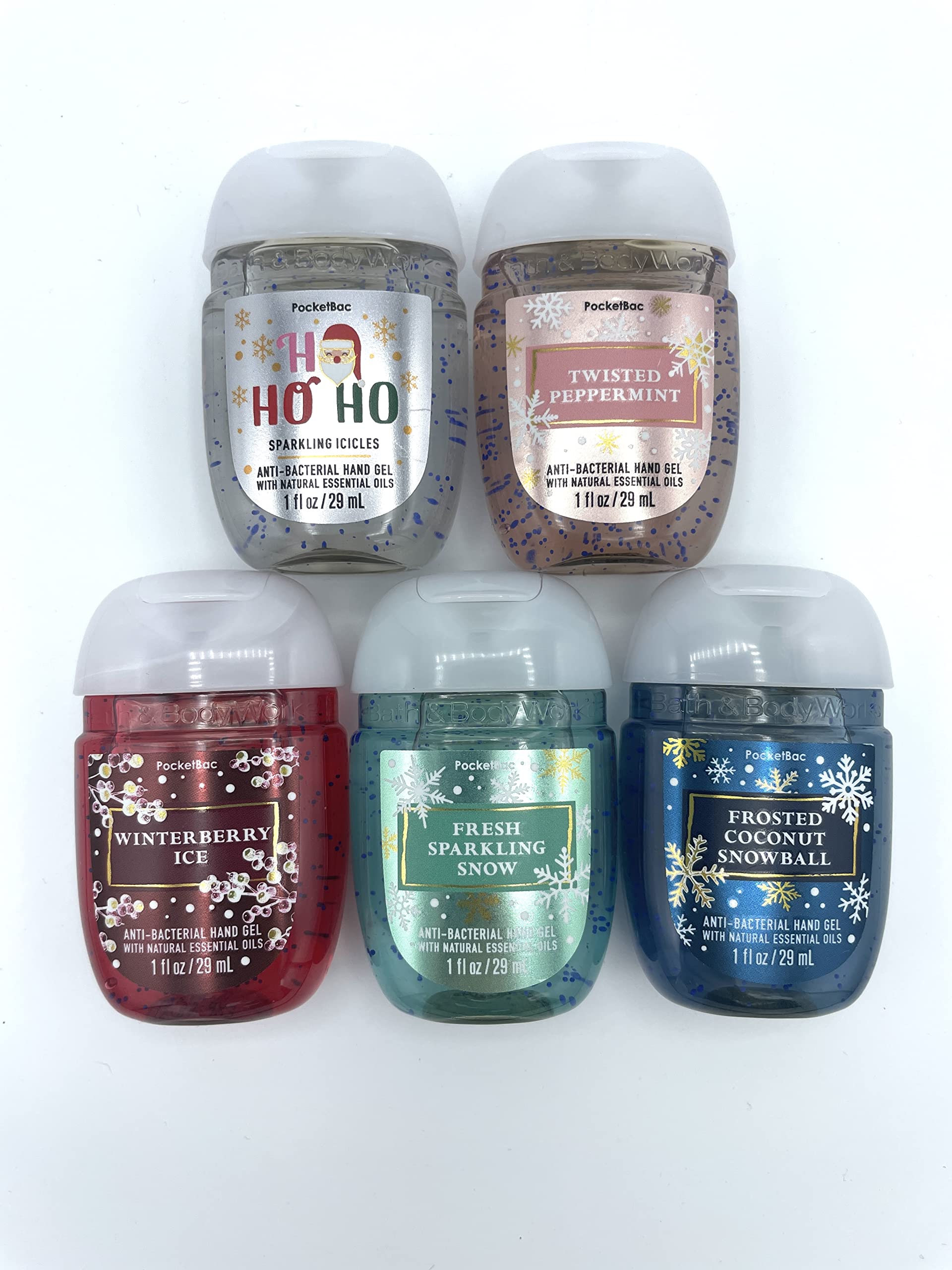 Bath & Body Works PocketBac rounded bottle 1oz for on-the-go sanitizing.