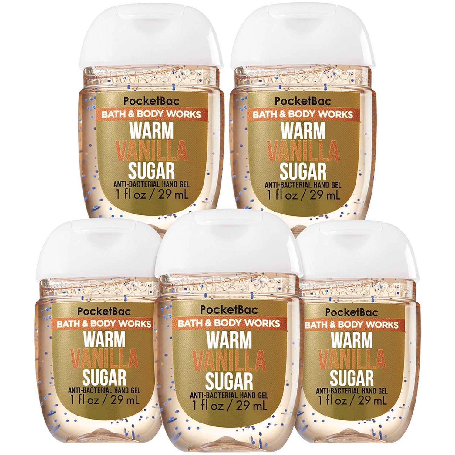 Bath and Body Works Pocketbac Warm Vanilla Sugar 5-pack display, on-the-go cleaning