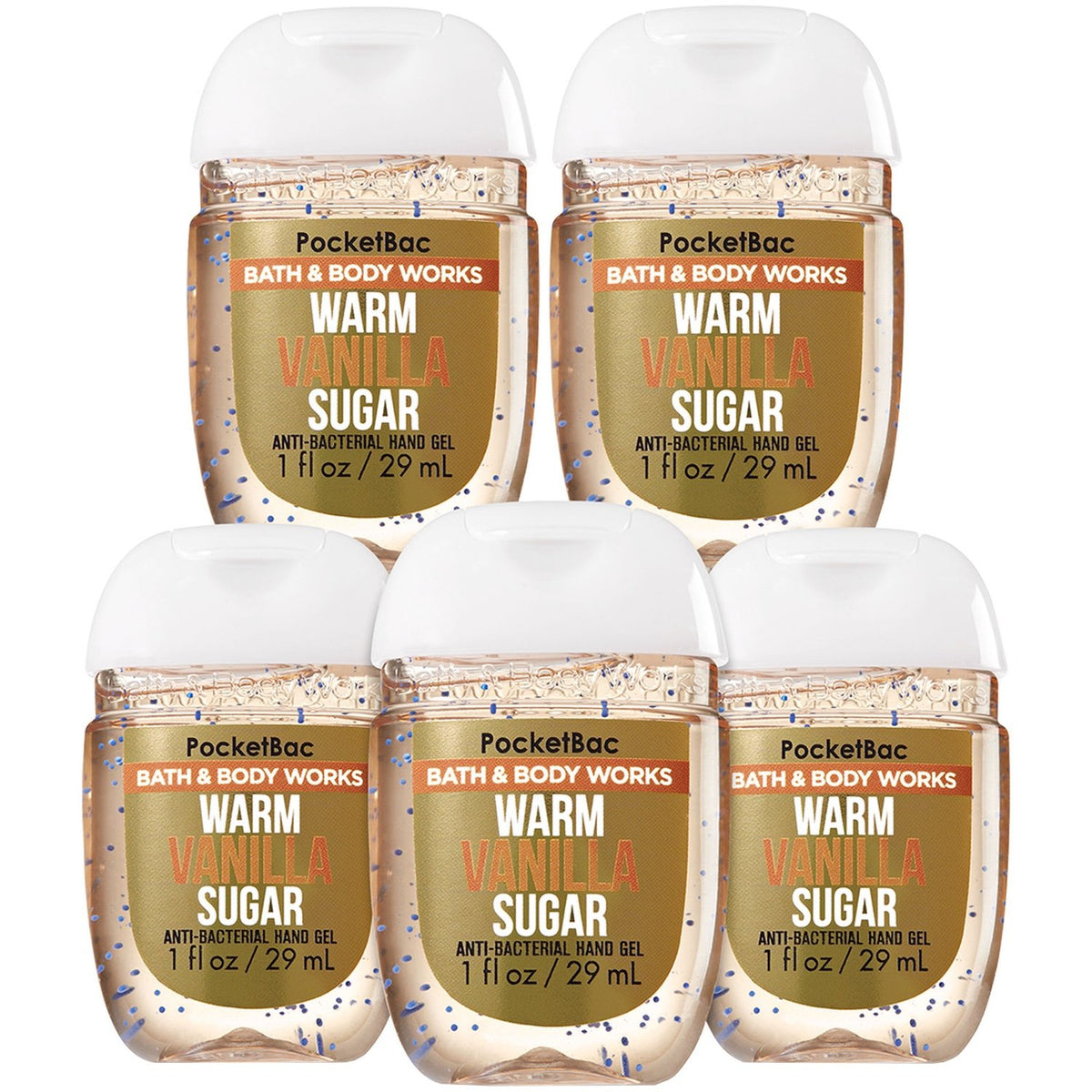 Bath and Body Works Pocketbac Warm Vanilla Sugar 5-pack display, on-the-go cleaning