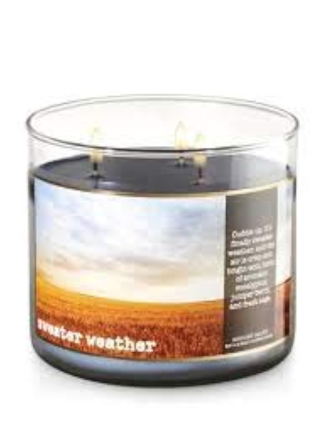 Bath & Body Works Sweater Weather candle with warm fall scent for cozy ambiance.