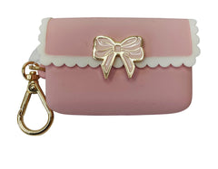 Bath and Body Works Sweetheart Song pink scalloped bow snap case keeps sanitizer accessible on the go.
