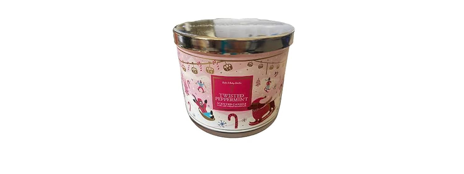 Bath & Body Works Twisted Peppermint 3-wick candle, for festive winter ambience and cozy rooms