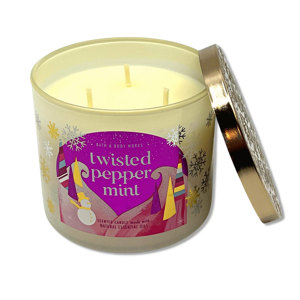 Bath & Body Works Twisted Peppermint candle decorative lid enhances holiday decor