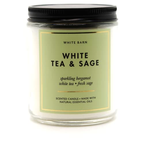 Bath & Body Works White Barn 1-Wick Candle in White Tea & Sage delivers long-lasting fragrance.