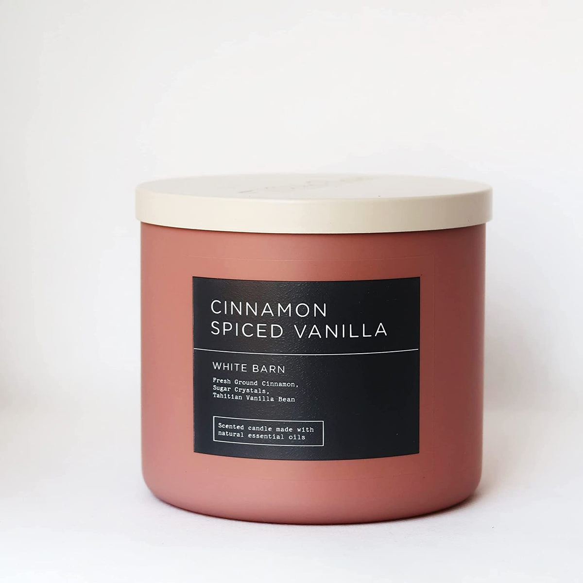 Bath & Body Works White Barn 3-Wick Candle in Cinnamon Spiced Vanilla for cozy home fragrance.
