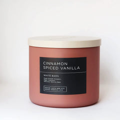 Bath & Body Works White Barn 3-Wick Candle in Cinnamon Spiced Vanilla for cozy home fragrance.