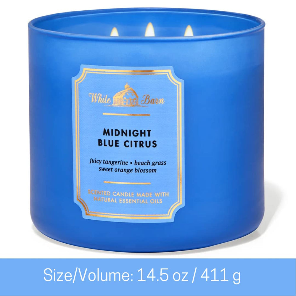 Bath & Body Works White Barn blue glass container adds decor-friendly ambiance.